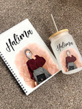 Personalised Hijabi Girl Gift Set University Student Tumbler Tea Coffee Lover Arabic Name Notebook Teacher Sister Friend
