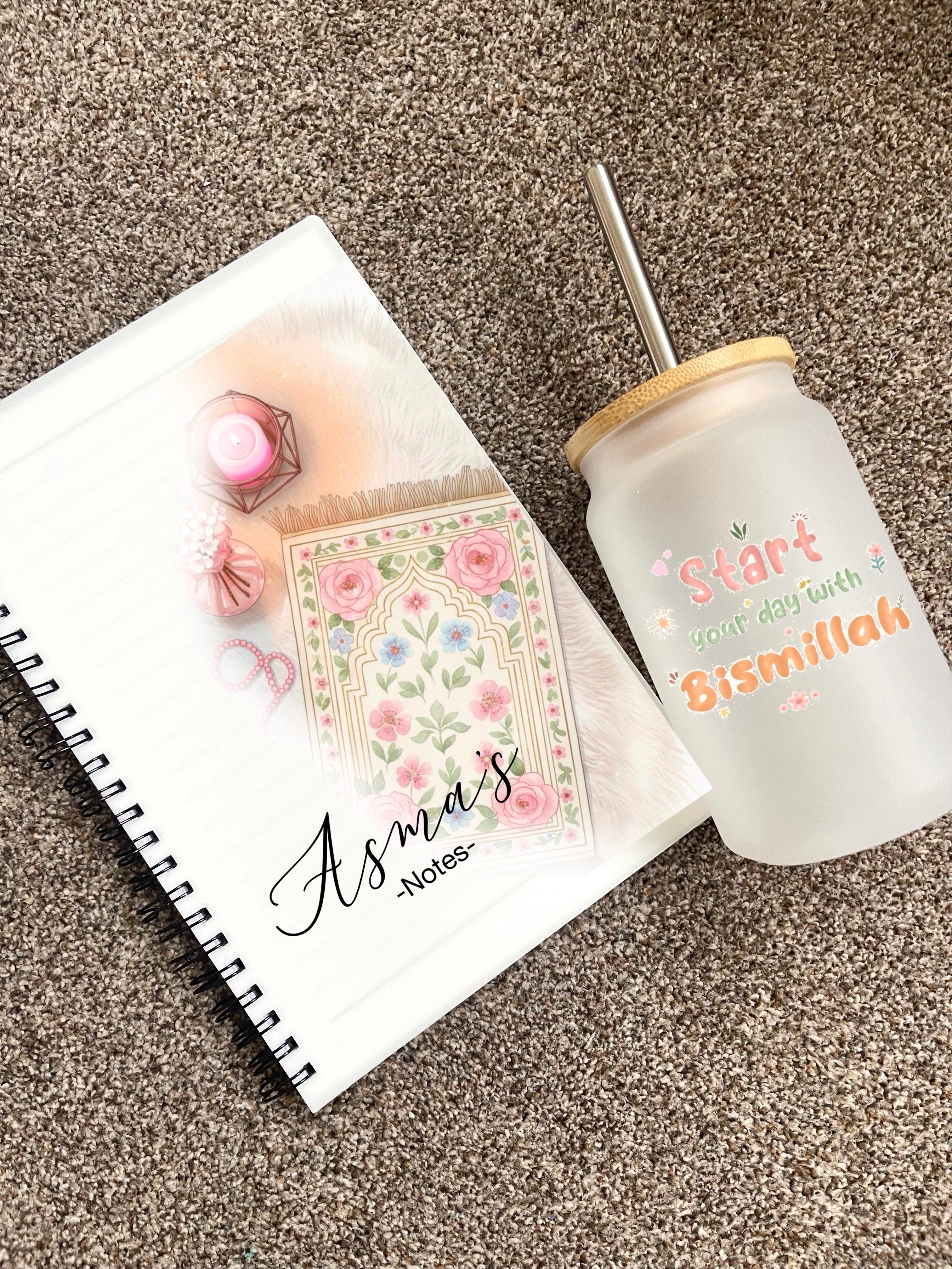 Personalised Hijabi Girl Gift Set University Student Tumbler Tea Coffee Lover Arabic Name Notebook Teacher Sister Friend