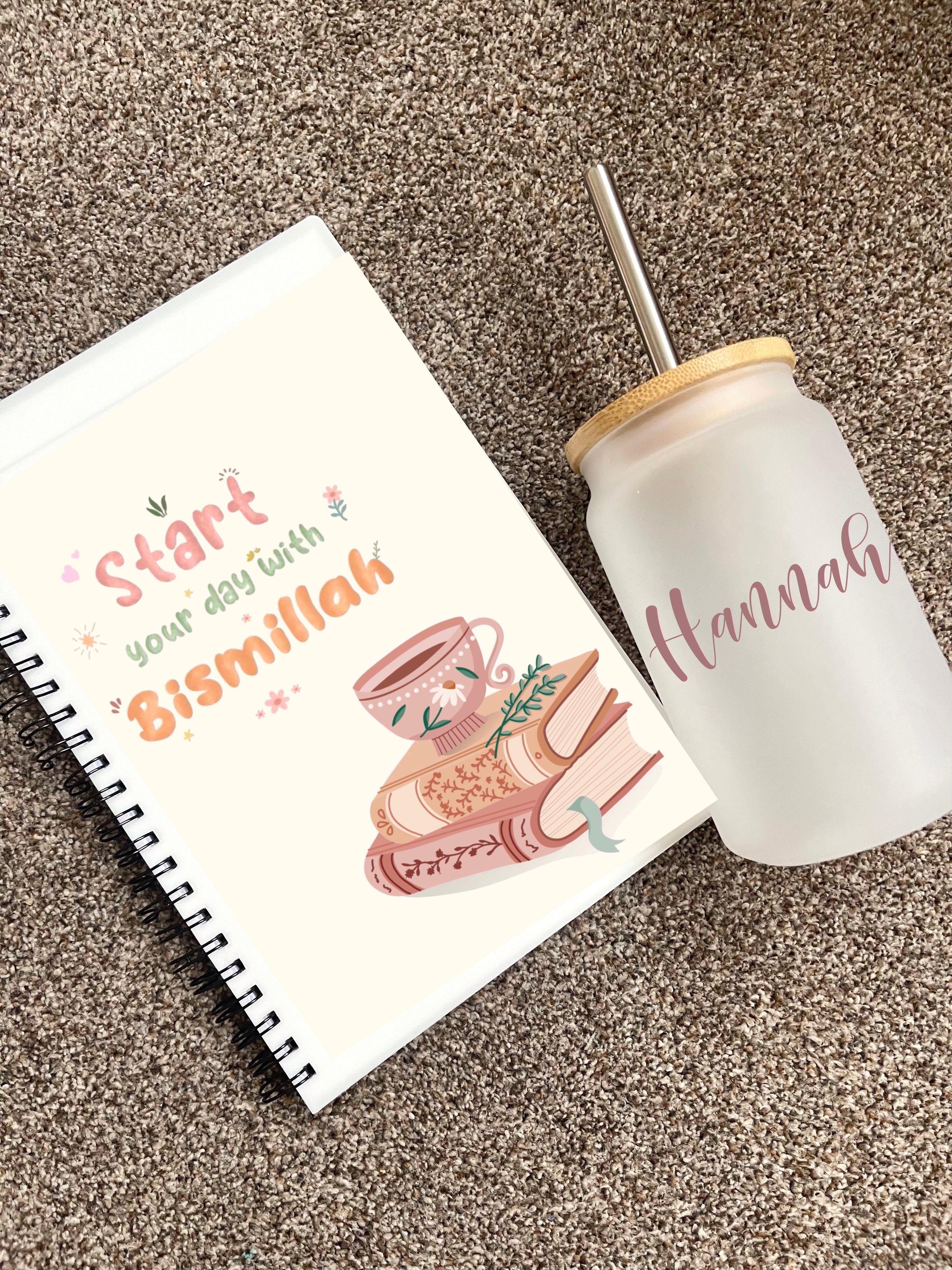Personalised Hijabi Girl Gift Set University Student Tumbler Tea Coffee Lover Arabic Name Notebook Teacher Sister Friend