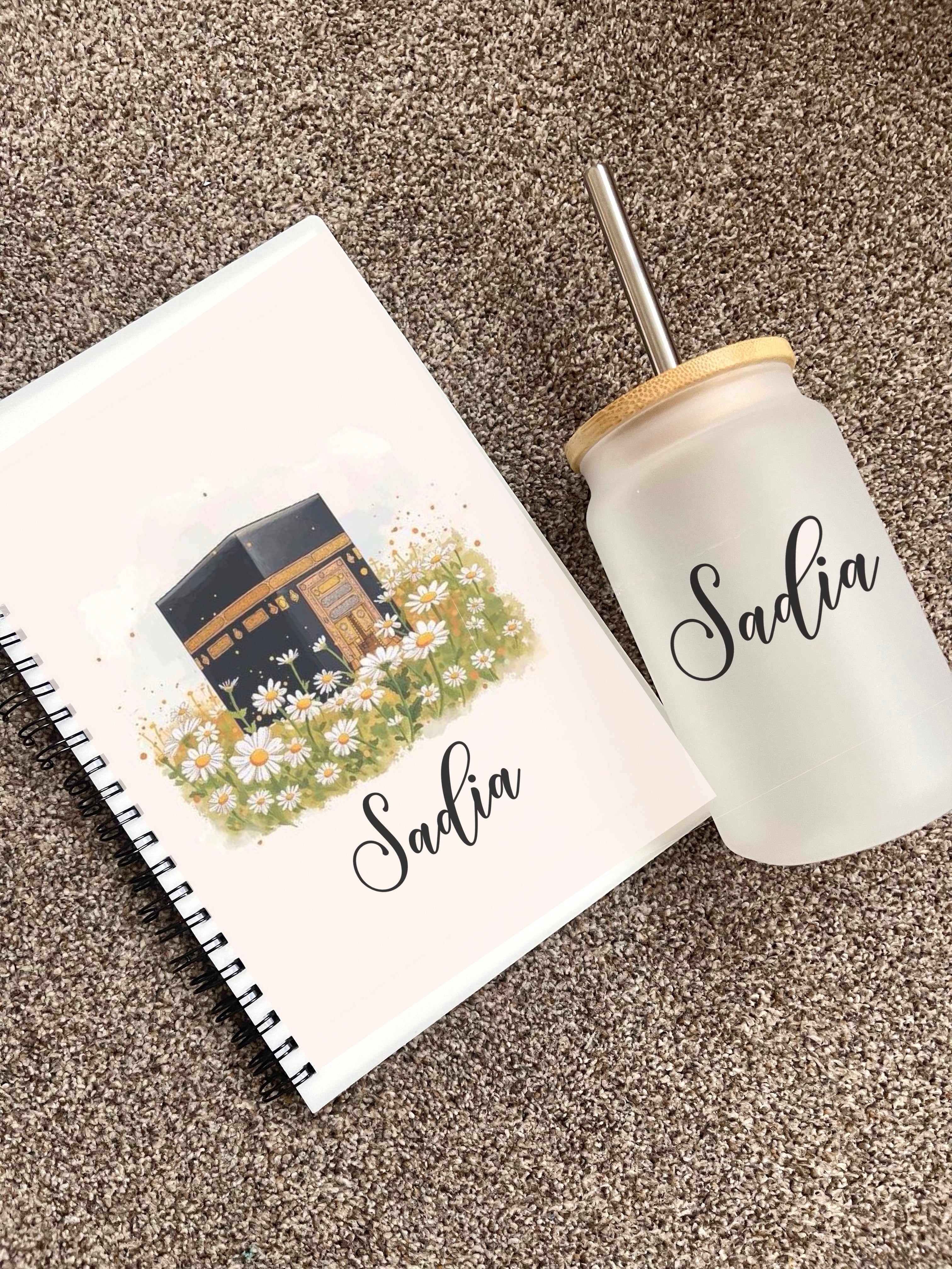 Personalised Hijabi Girl Gift Set University Student Tumbler Tea Coffee Lover Arabic Name Notebook Teacher Sister Friend