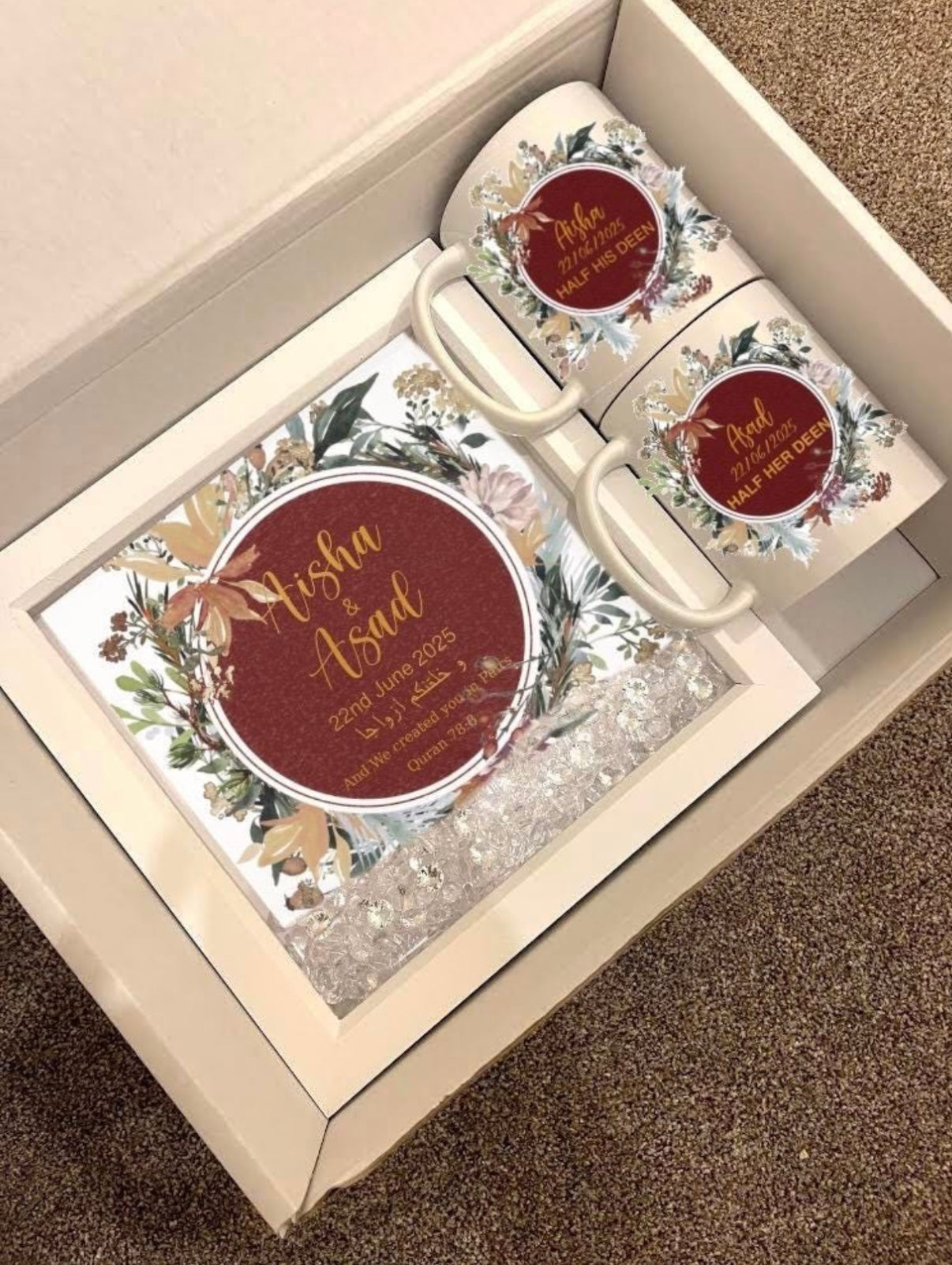 Personalised Islamic Wedding Gift Nikkah Muslim Couples Home Decor Wall Art Names Picture Frame Mugs Husband Wife Dua Engagement Anniversary