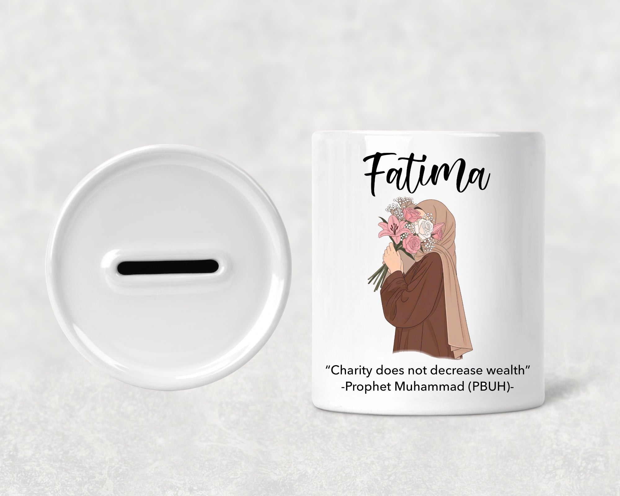 Personalised Sadaqah Jar Islamic Gift Hijabi Illustration Graduation Eid Home Decor Reward Money Charity Box
