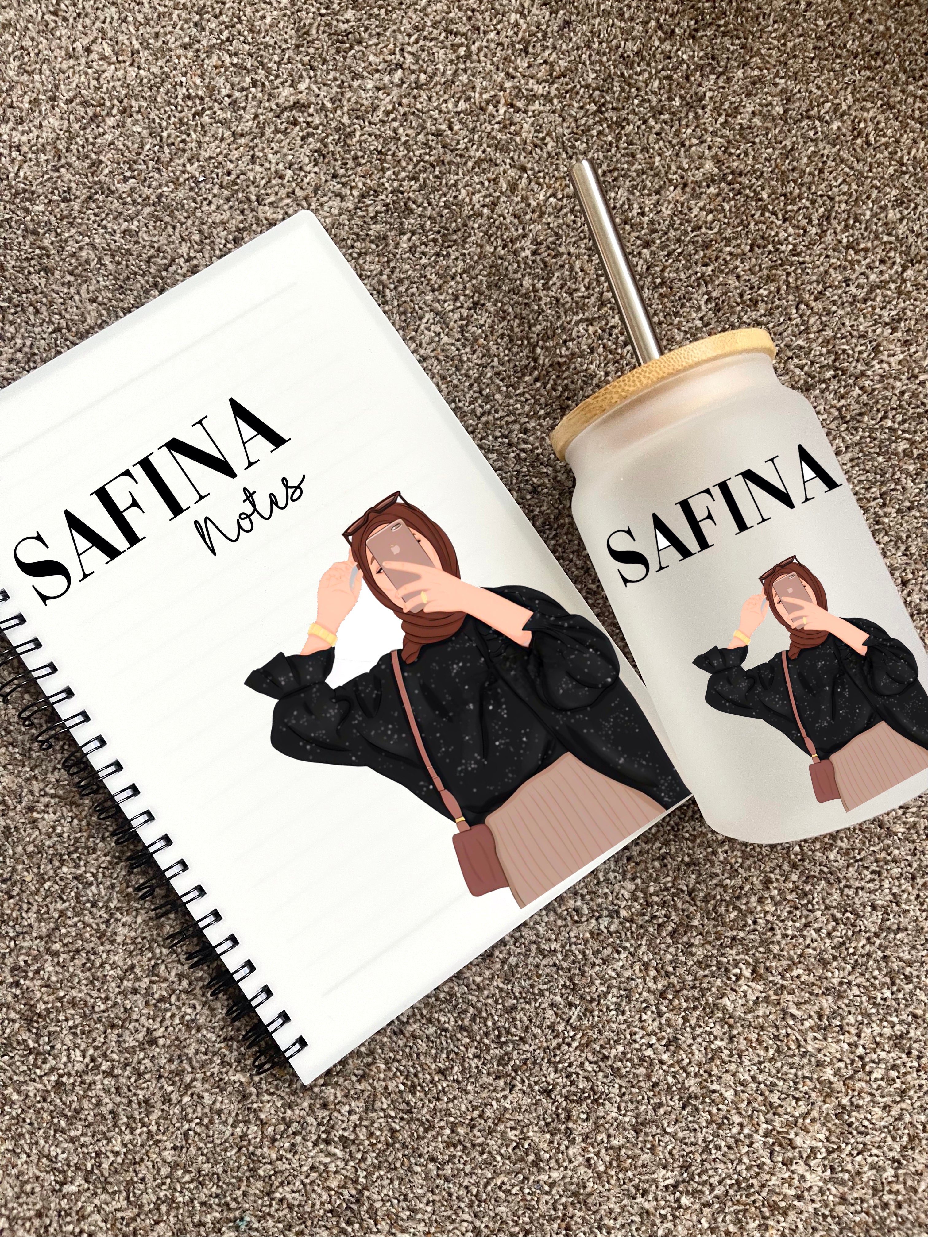 Personalised Hijabi Girl Gift Set University Student Tumbler Tea Coffee Lover Arabic Name Notebook Teacher Sister Friend